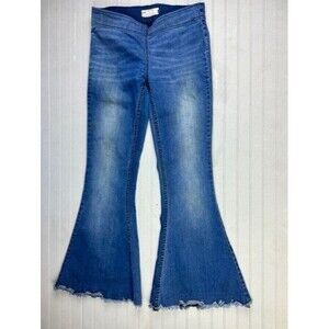 Free People Size 28 Womens Jeans Low Rise Pull On Flare Raw Hem Stretch Med Wash